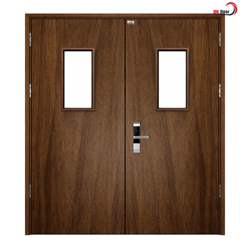 Cửa thép vân gỗ 2 cánh đều có ô kính - BK Door - Ảnh 8