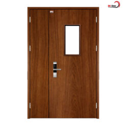 Cửa thép vân gỗ 2 cánh lệch có ô kính - BK Door